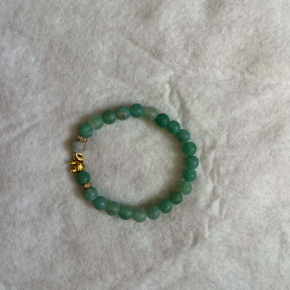 Green Beaded Bracelet with Gold Accents